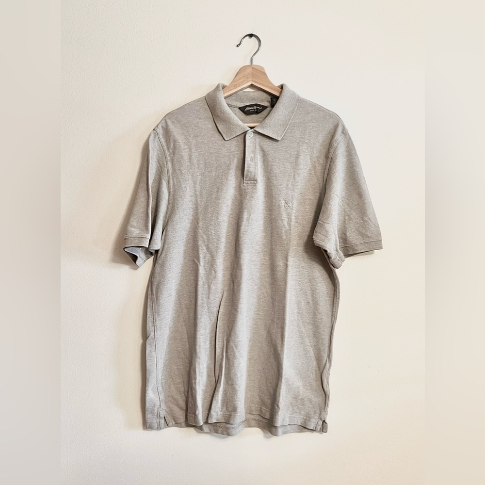Eddie Bauer Polo Men's Field Pro Gray Short Sleeve 100% Cotton Size Tall Large